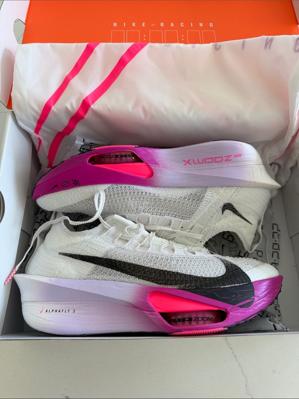 Nike Alphafly Next% 3 Running Shoes - White, Black/Purple - Women’s 10.5/Men’s 9